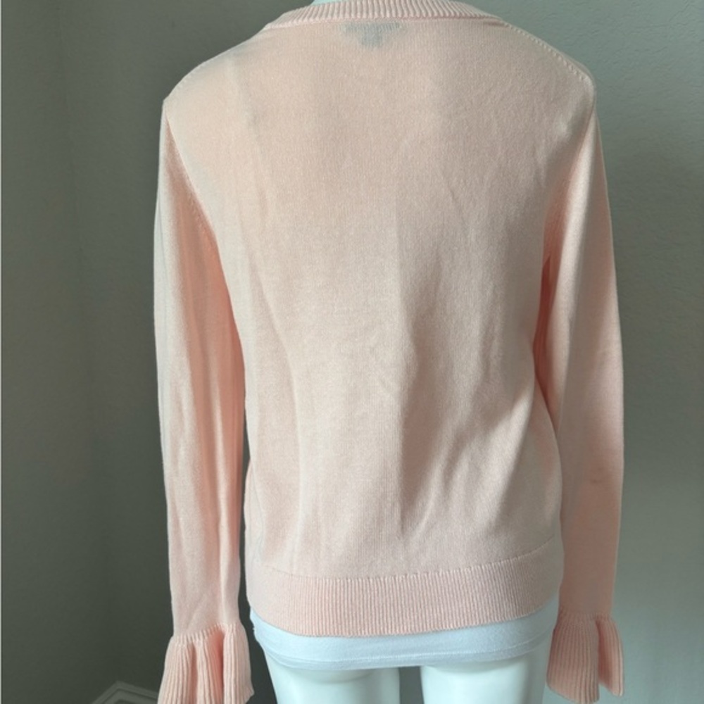 J. Crew Sweater Women Medium Pink Ruffle Cuff Crew Neck Cotton Pullover Preppy - Picture 4 of 9